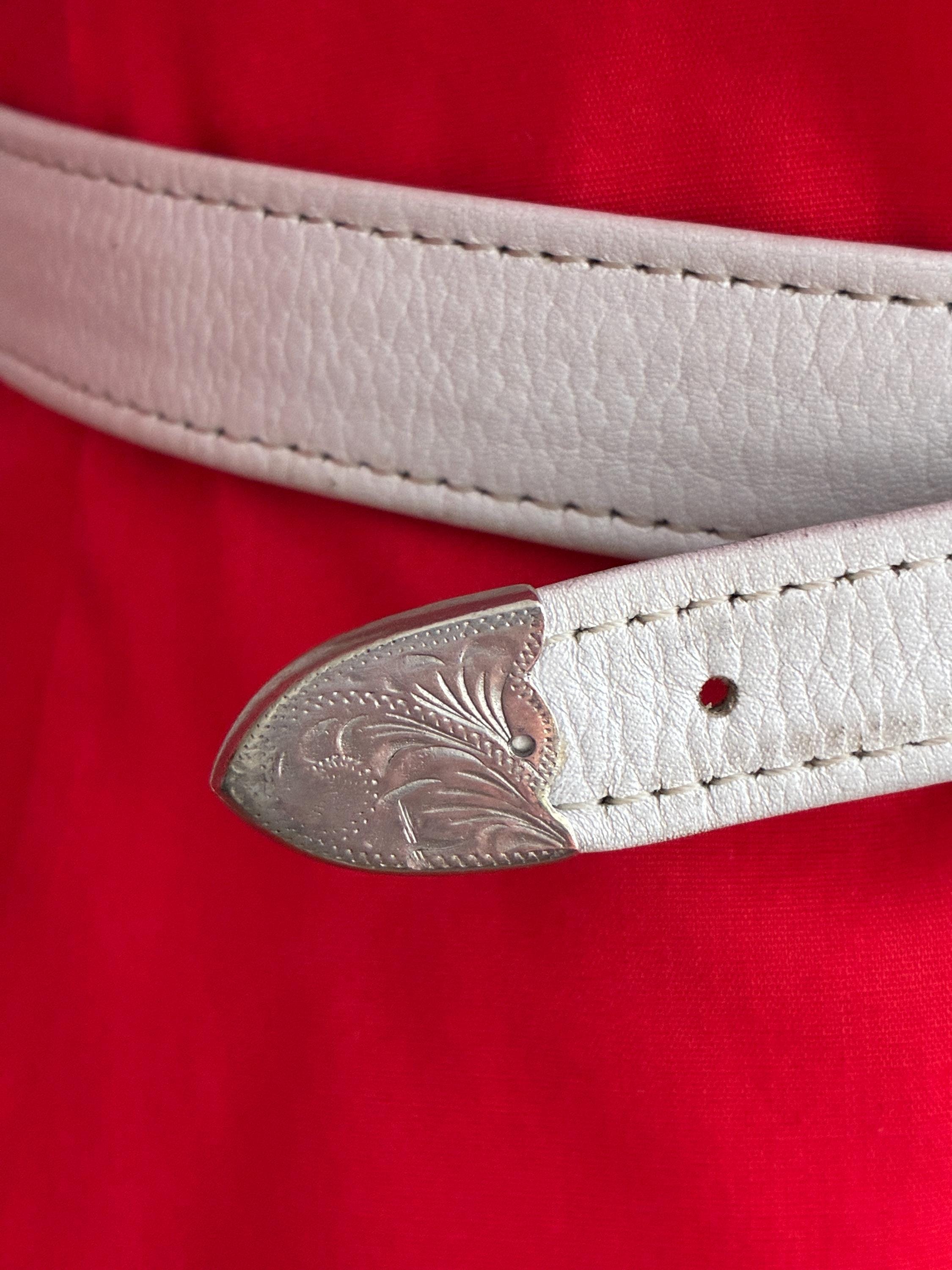 Vintage Ann Turk White Leather Western Belt: Engraved Silver  display picture 2