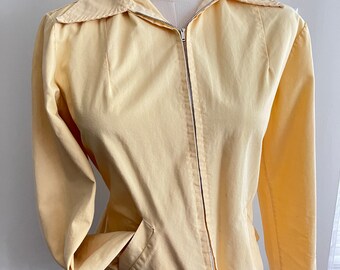 1950's Yellow Windbreaker Cotton Zip Up Jacket with Pockets - Classic 50's Vintage - Size Small