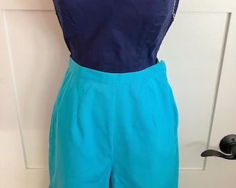 1960s Turquoise Cotton High Waist Shorts - Retro K-Mart Vintage XS