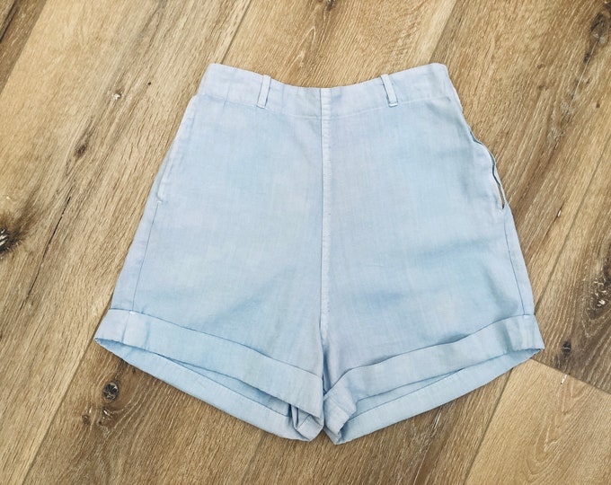 1940s 1950s Cute Cornflower Blue High Waisted Cuffed Shorts With Side ...