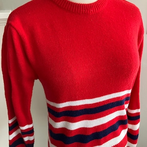 Vintage 1970s Red, White, and Blue Striped Knit Pullover Sweater – Size M