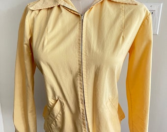 1950's Yellow Windbreaker Cotton Zip Up Jacket with Pockets - Classic 50's Vintage - Size Small