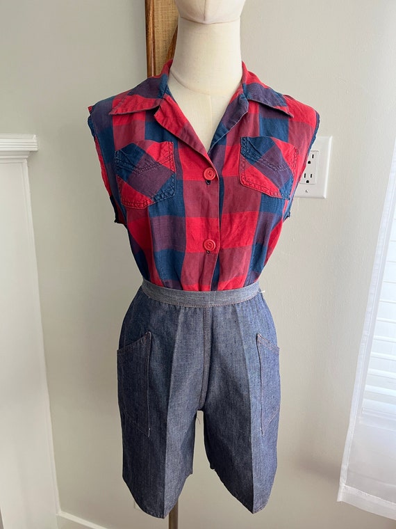 1950s 1960s Jamaica High Waist Denim Pocketed Shor