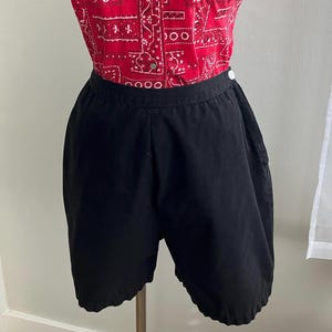 Vintage 1950s Black Cotton High Waist Shorts with Side Zipper & Pocket | Size S | 1950s Summer Separates