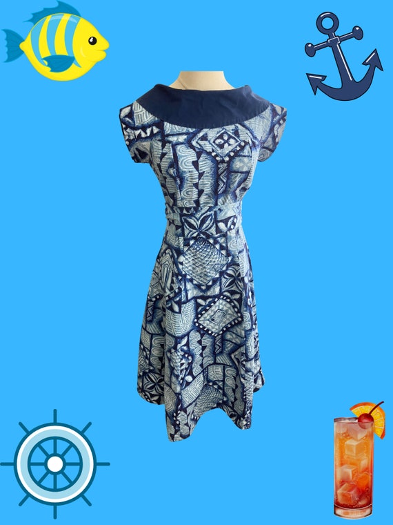 1950's Sun Fashions of Hawaii - Blue Hawaiian Tiki