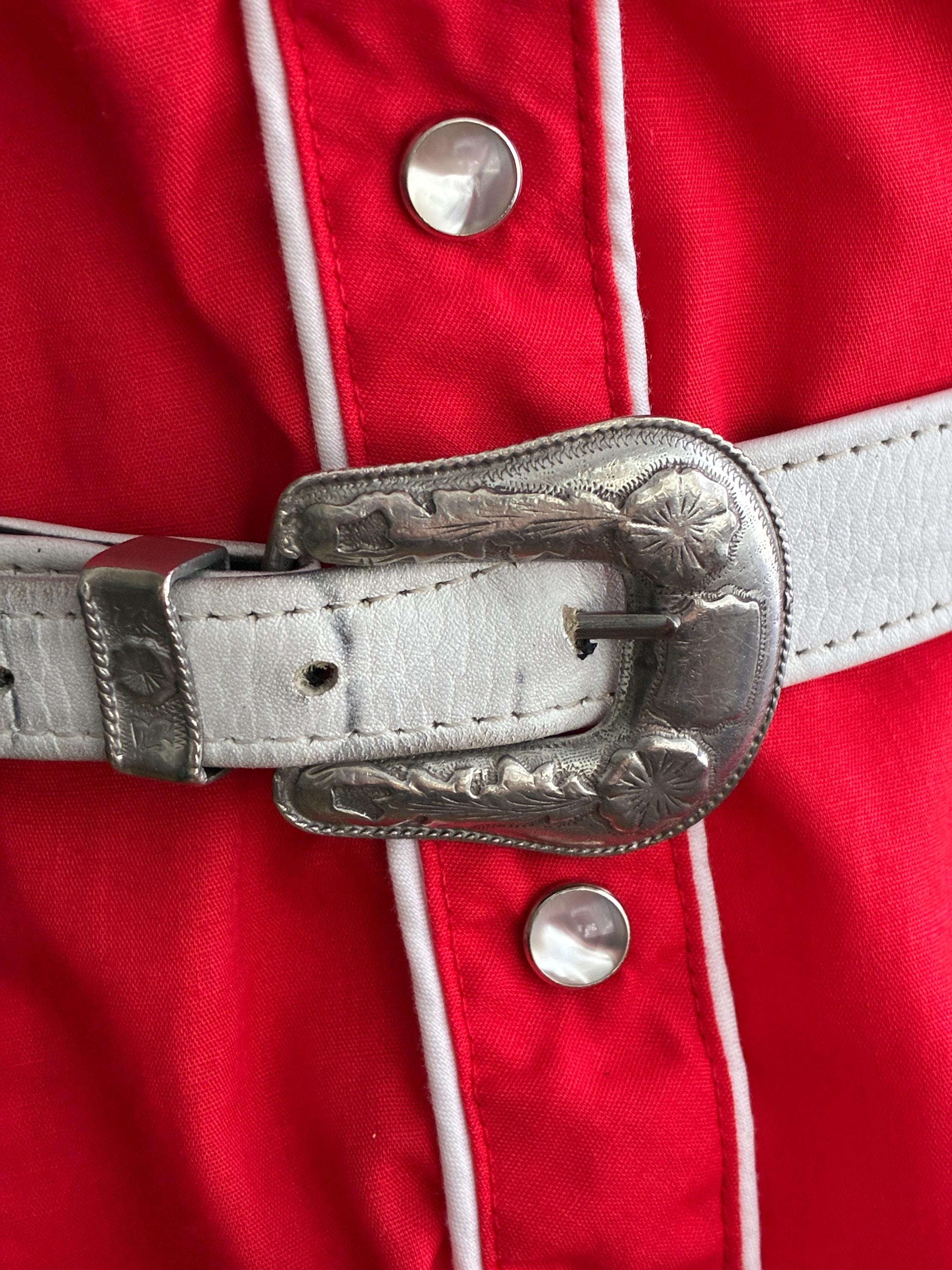 Vintage Ann Turk White Leather Western Belt: Engraved Silver  display picture 3