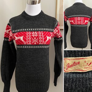 Vintage 1950s Red Reindeer Sweater Mid-century Nordic Winter 