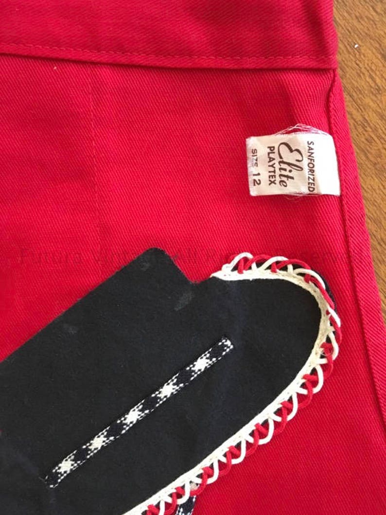 Cutest 1950s Sanforized Elite Playtex Red Pedal Pushers with Sombrero Appliqu\u00e9 and Hidden Side Pocket-XS