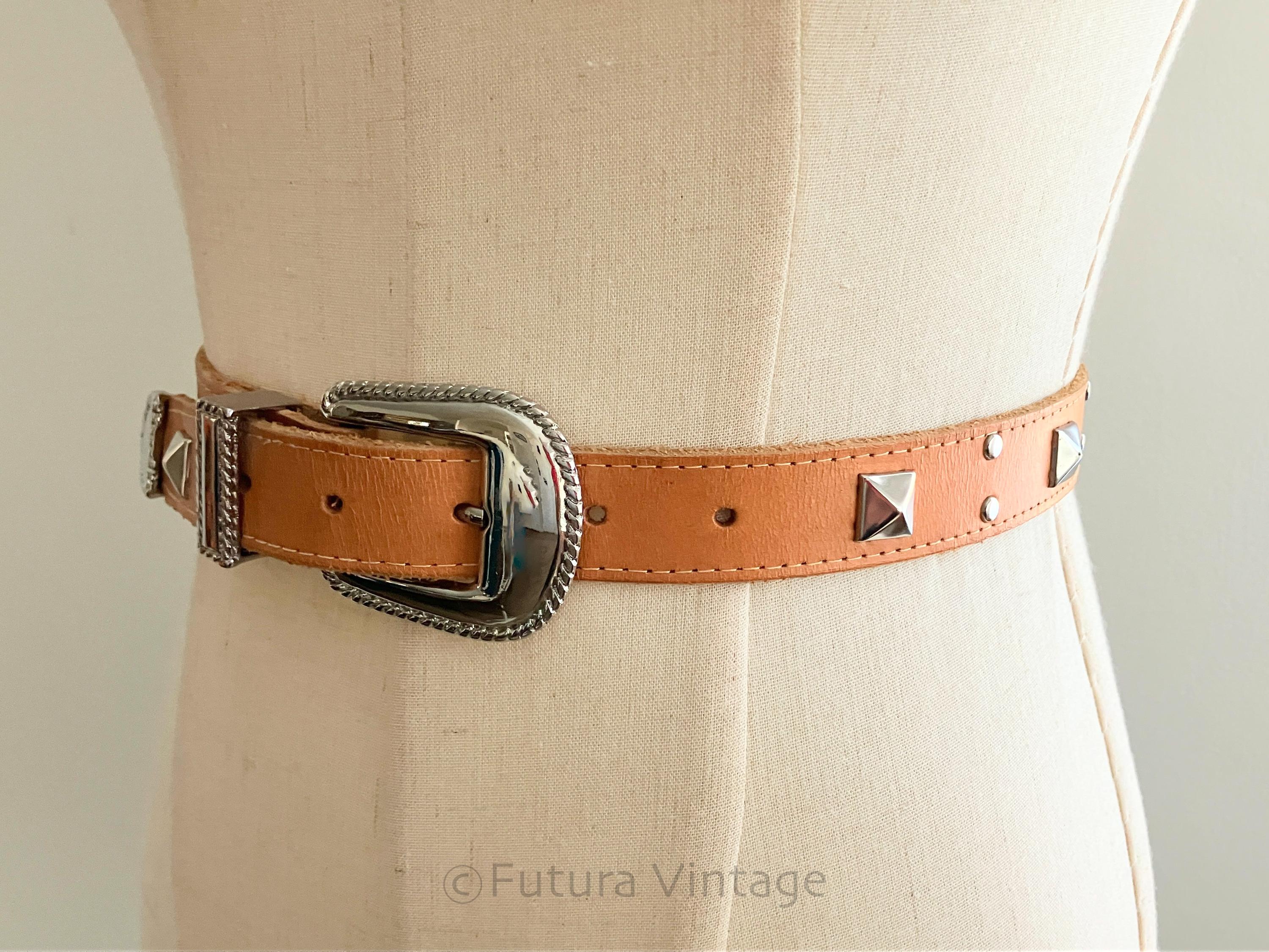 1980s Accessories by Pearl - Tan Leather Studded Belt  display picture 2