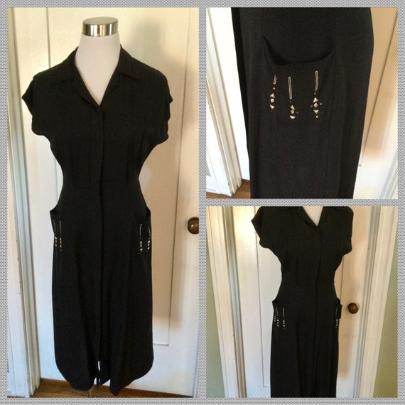 1940s 1950s Amazing Charcoal Gray Zipper Front Stu