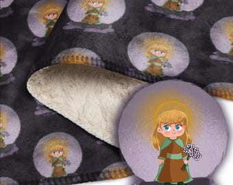 St. Seraphina Blanket – Catholic Saint Blanket for Kids | Faith Gift with St. Fina Violets | Religious Blanket for Baptism or Communion