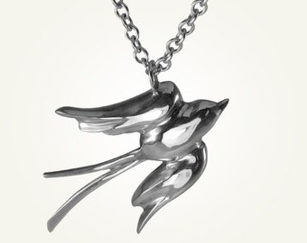 Bird Necklace Silver, Sparrow Necklace, Dove Necklace, Wing Necklace