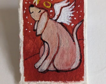 Dog Brooch pin tiny dog painting, Christmas Angel, Hand painted Original Art on heavy watercolor paper, Free Shipping, LTSW, ArtPony Shop