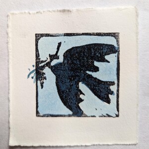 Tiny linoprint bird of peace design ~ bird in flight art ~ small art ~ bird lovers gift ~ small Original Home Decor ~ relief printing