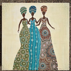 Original Art • Poster Prints • Acrylic on Canvas • Black Women • Geometric • Abstract • Contemporary • Turquoise • Sage Green • Brown