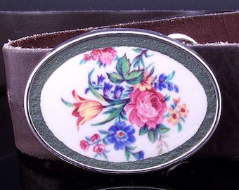 Floral Mosaic Belt Buckle -Broken China Buckle