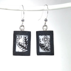 Broken China Earrings Black and White Deco Cracked Plate Broken China Jewelry Mosaic Earrings image 2