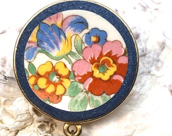 Bright Floral Broken China Necklace on Gold Filled Chain From Chipped Vintage Plate