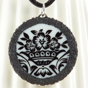 Black and White Recycled Broken Plate Pendant