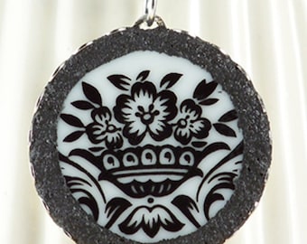 Black and White Recycled Broken Plate Pendant