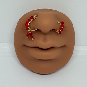 Bead Wrapped Nose Cuff with dangle and Nose Hoop Ring Set