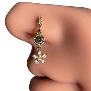 Nose Hoop Ring with Dangle | 8mm Hoop | Gold plated