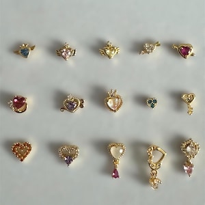 Piercings de nariz con forma de corazón / Varilla en L de calibre 20 / Acero inoxidable chapado en oro