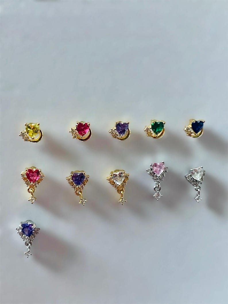 Heart Dangle Nose Ring | 20 gauge L rod | Nose Piercing image 1