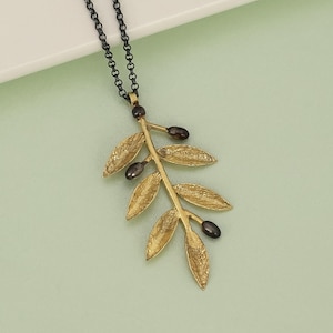 Sterling Silver Olive Branch Necklace · Symbol of Peace · Gold Leaf Pendant