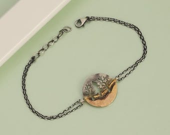 Sterling Silver Pine Tree Forest Bracelet · Multicolor Nature-Inspired Jewelry