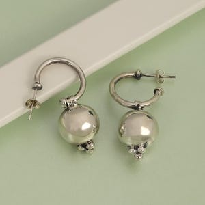 Sterling Silver Handmade Hoop Earrings · Large Ball Dangle · Boho Chic Jewelry