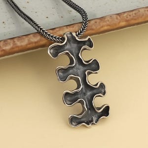 Brutalist Oxidized Sterling Silver Necklace · Sculptural Abstract Pendant Jewelry · Unisex Boho Necklace · Gift for Her · Christmas Gift