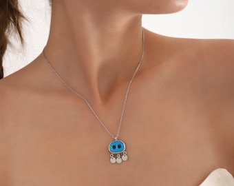 Sterling Silver Assyrian Evil Eye Necklace – Handmade Protection Jewelry