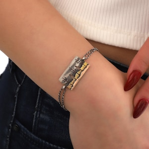 Handcrafted Sterling Silver Pine Tree Forest Bracelet · Multicolor Nature-Inspired Jewelry