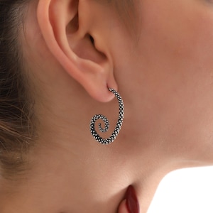 Oxidized Sterling Silver Dotted Stud Dangle Earrings · Textured Spiral Earrings · Boho Chic Jewelry · Gift for Her · Christmas Gift