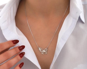Sterling Silver Butterfly Pendant Necklace – Minimalist Jewelry