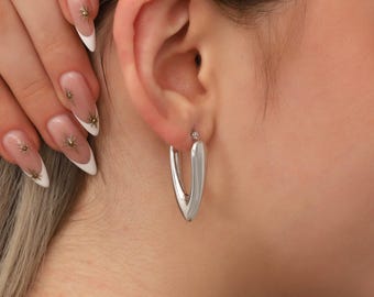 Sterling Silver Triangle Hoops Earrings – Bold V Shaped Modern Minimalist Jewelry