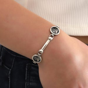 Sterling Silver Roman Coin Bracelet, Vintage Medallion Boho Jewelry, Unique Symbolic Gift for Her