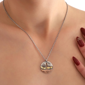 Sterling Silver Pine Tree Forest Necklace · Multicolor Nature Landscape Jewelry · Handmade Gift for Her · Christmas Gift