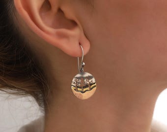 Sterling Silver Tree Landscape Scene Dangle Earrings — Rustic Artisan Nature Inspired Jewelry