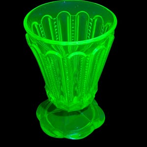 Rare Antique Vaseline Glass Footed Dish - Art Deco Yellow/Green Uranium Glass Tumbler