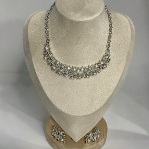 Vintage Coro Crystal Silver Tone Necklace and Earrings - Coro Rhinestone Jewelry Set  - Estate Jewelry