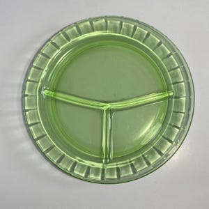 Vintage Uranium Hazel Atlas Colonial Block Divided Tray - 10.5&quot; Green Depression Glass
