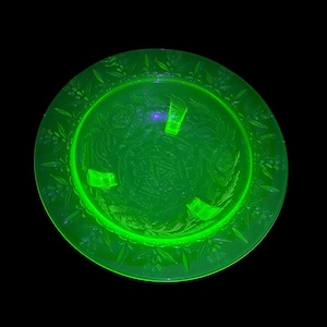 Vintage Uranium Floral Depression Glass Three Footed Bowl