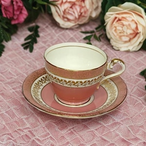 Vintage Aynsley Pink and Gold Tea Cup and Saucer - Pattern 1887 - Aynsley England Fine Bone China