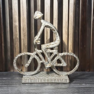 Vintage Brass Bicycle with Rider Sculpture - 14" Cyclist Brass Statue