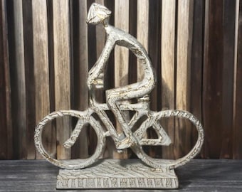 Vintage Brass Bicycle with Rider Sculpture - 14" Cyclist Brass Statue