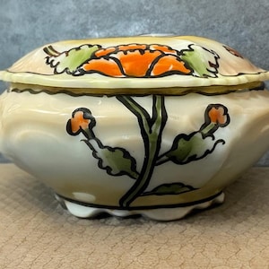 Vintage Trinket Box - Hand Painted in Japan - Porcelain Trinket Box with Lid