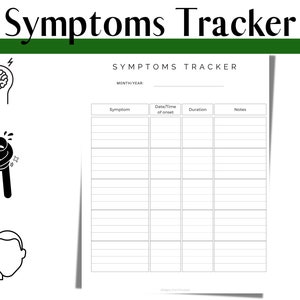 Symptom Tracker Printable, Pain Tracker Log, Wellness Tracker Printable - Monthly Tracker