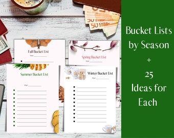 Bucket List Printable, Bucket List Ideen und Bucket List Vorlagen für Frühling, Sommer, Winter und Herbst